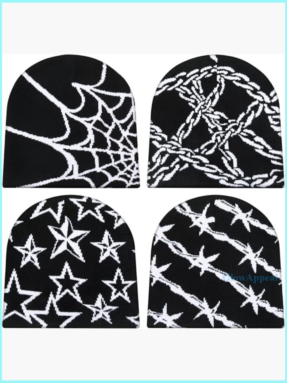 4-Pack Double-Sided Graphic Beanies, Acrylic Knit, Y2K Style, Unisex